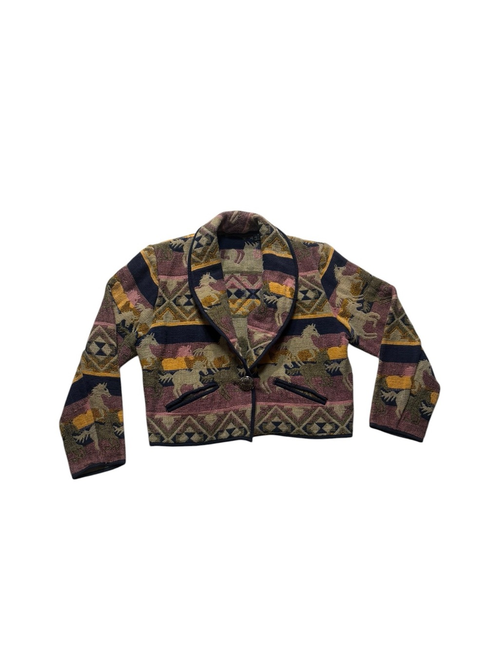 Vintage Woven 100% Cotton Aztec Horse Pattern Cropped Jacket - Multi